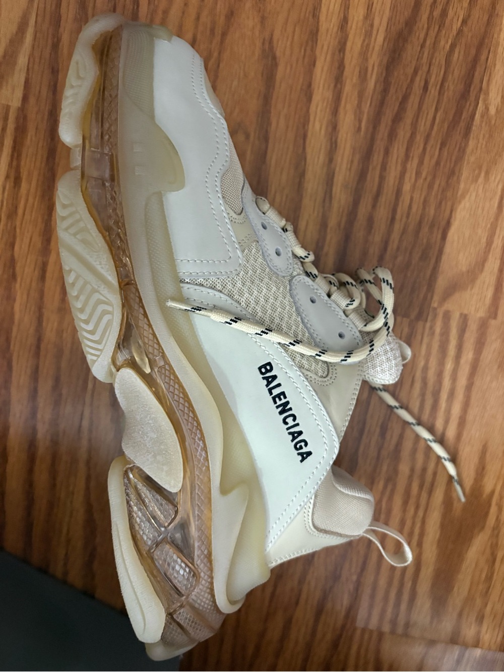 Balenciaga Beige and Cream Triple S-Style Chunky Sneakers
